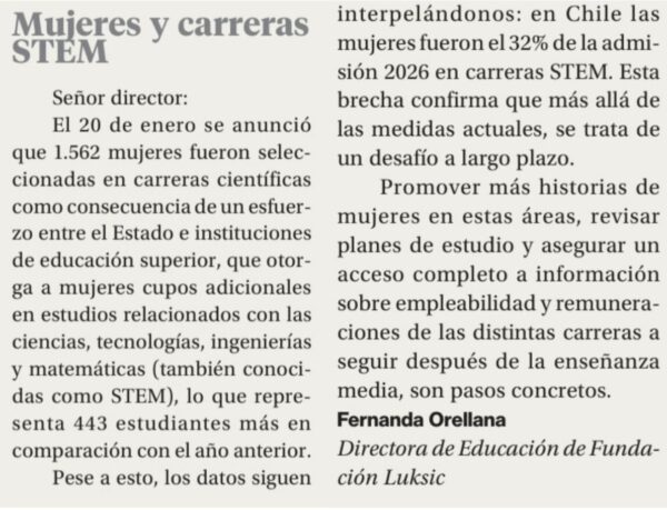 *Carta publicada en diario La Segunda el miércoles 11 de febrero, el día internacional de la Niña y la Mujer en la ciencia.
